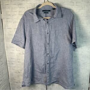 Perry Ellis, 100% linen short sleeve button down shirt blue summer office